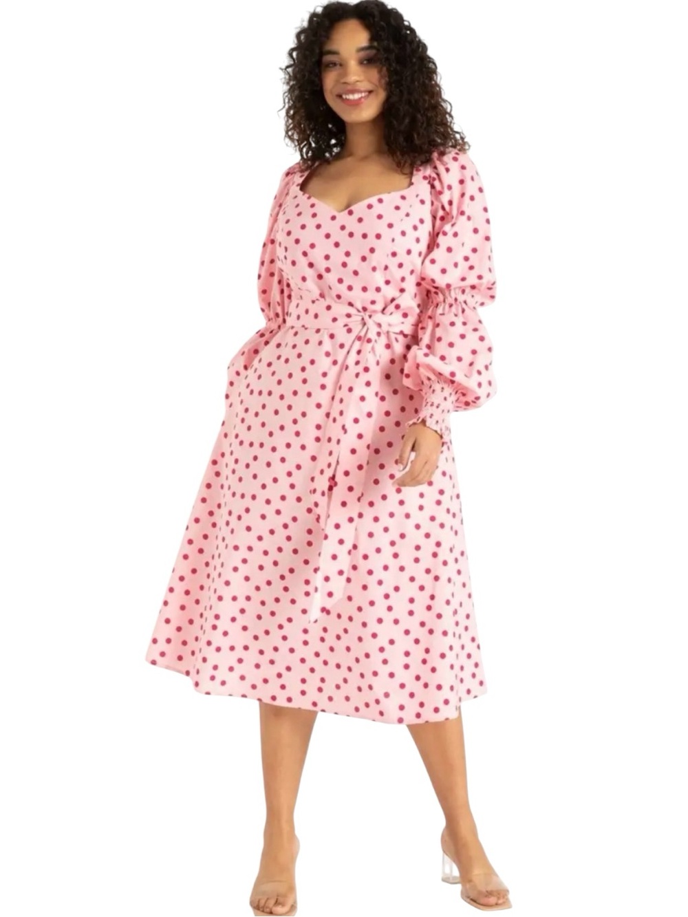 Eloquii Pink Polka Dot Cotton Midi Length Dress Size 16